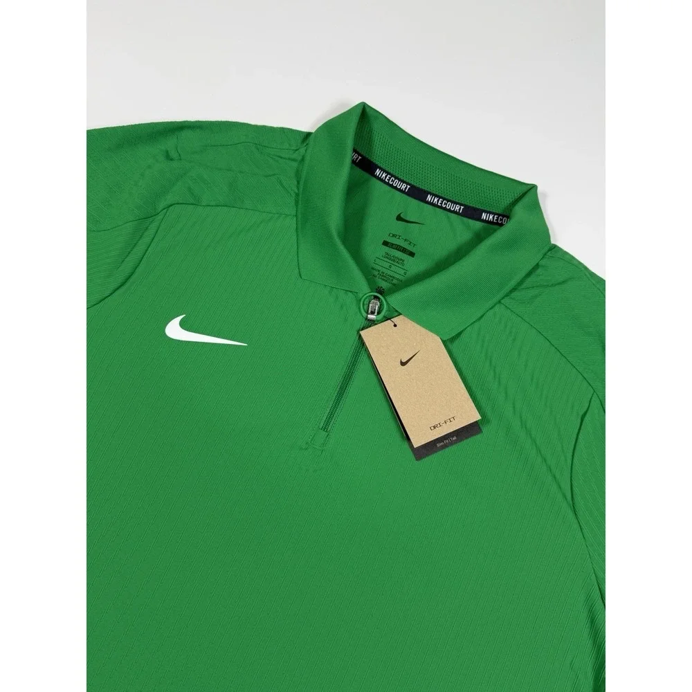 NikeCourt Dri-FIT ADV Textured Tennis Polo Mens LT Green Slim HQ0792-310 NWT